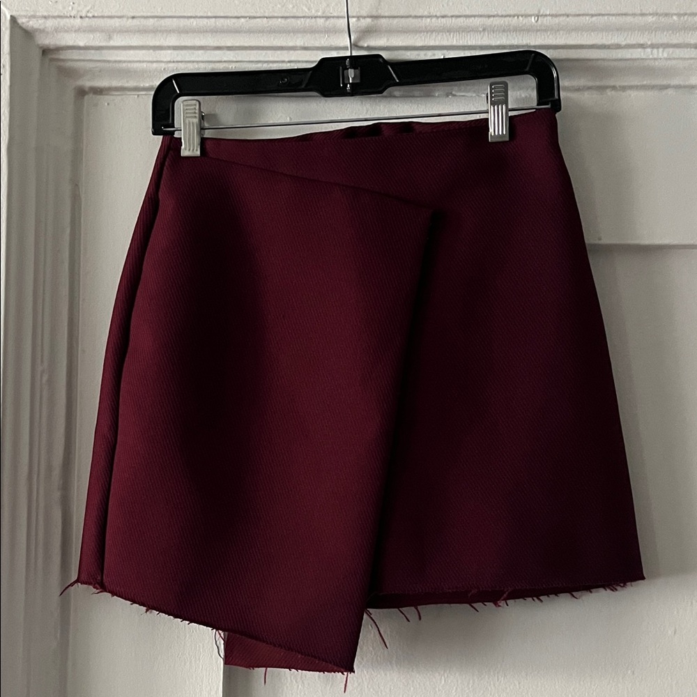 Topshop Deep Red Corduroy Skirt with Raw Hem